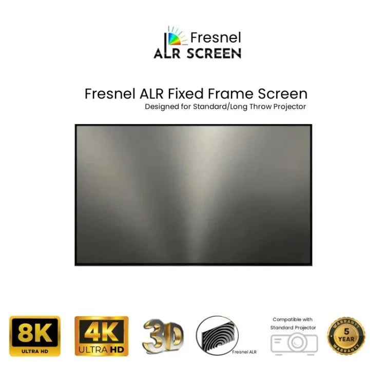 ALR Fresnel Fixed Frame Projector Screen – 98% Ambient Light Rejection, 130–150 Inch, 16:9, 8K/4K
