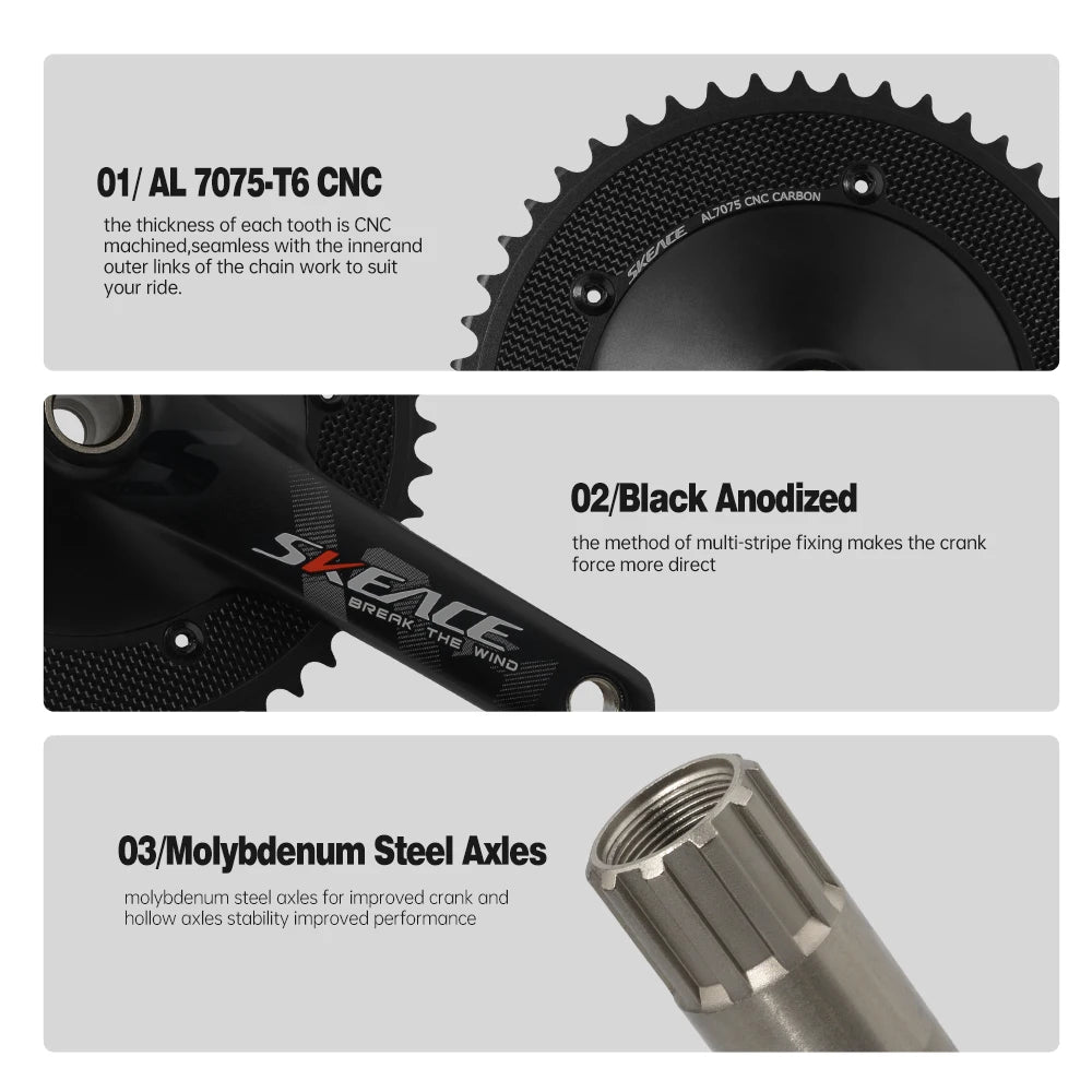 SKEACE Hollowtech Fixed Gear Bike Crankset – 49T/50T Carbon Chainwheel, 165mm Aluminum Alloy