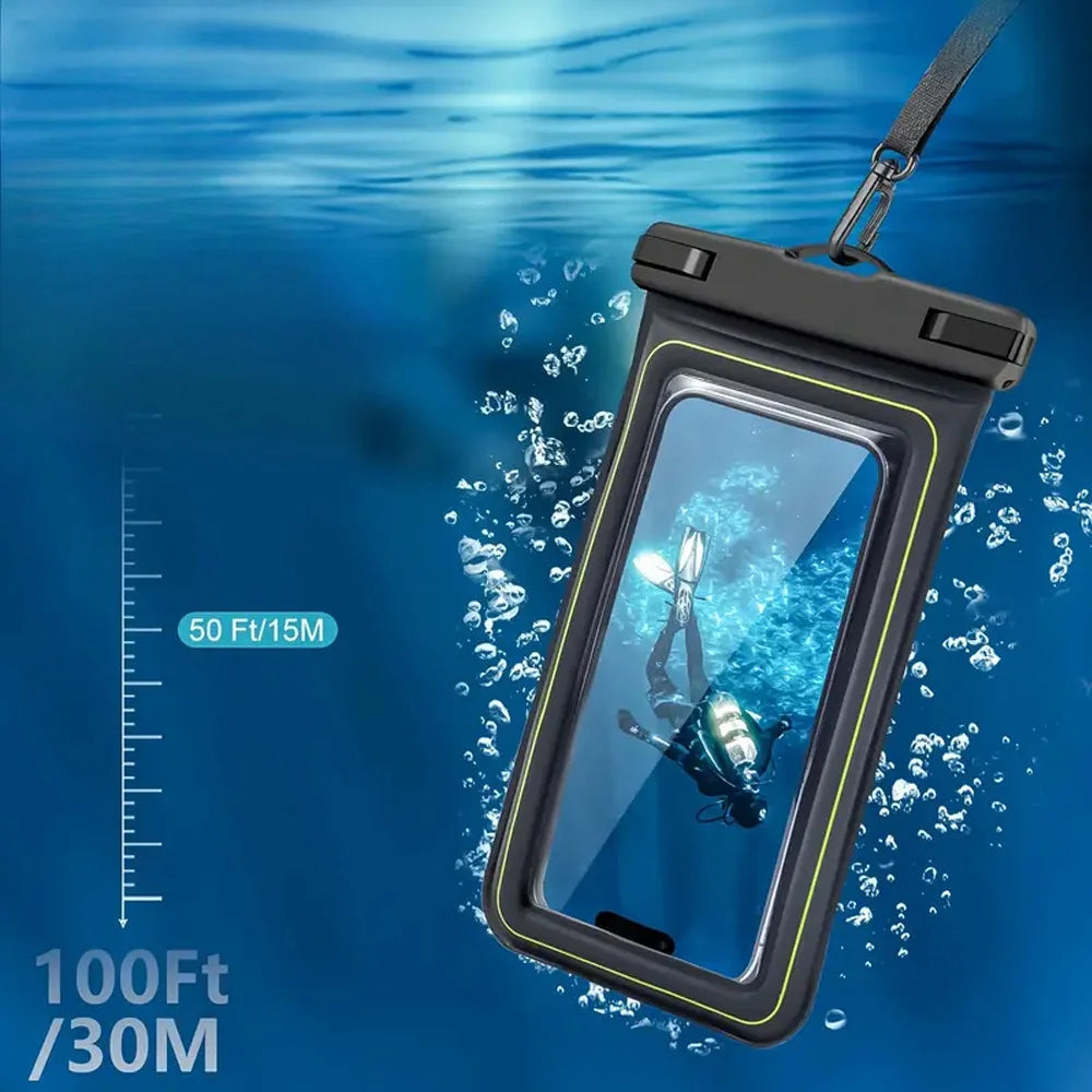 Universal Waterproof Phone Bag with Tether – Beach, Swimming, Skiing & Surfing