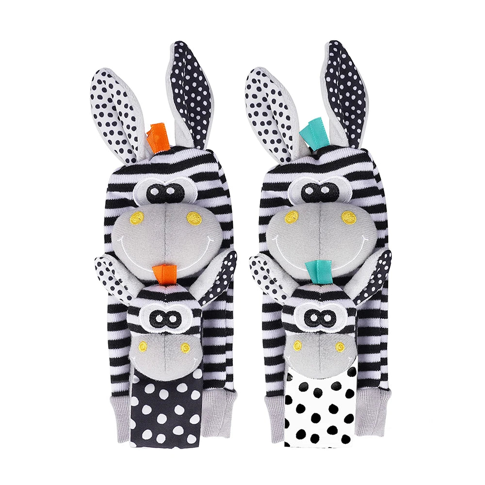 Baby Wrist Rattle & Foot Finder Sensory Toy Set – Black & White, Newborn Essential