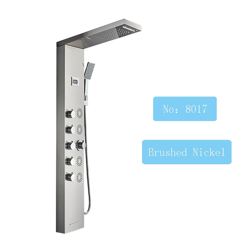 Luxury LED Waterfall Shower Panel System | Rain, Massage Jets & Hand Shower