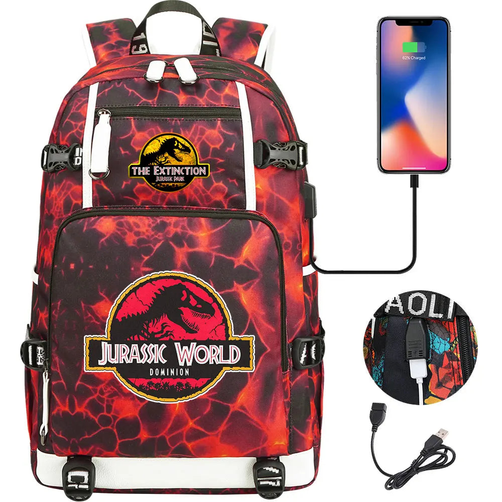Jurassic World Dinosaur Backpack with USB Port – Large Capacity Laptop Bag for Men & Women