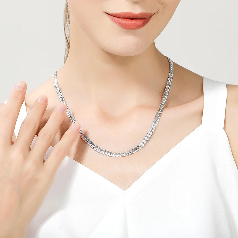 18K Gold & Silver Sideways Chain Necklace – 6mm, 40–60cm, Men’s & Women’s