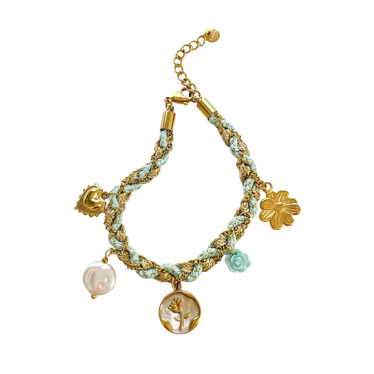 Pearl Acrylic Pendant Necklace & Bracelet Jewelry Set – Woven Chain, Stainless Steel, Party