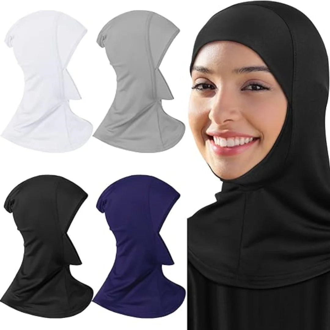 Modal Hijab Cap – Adjustable Muslim Stretchy Turban, Full Neck Coverage, 4-Pack