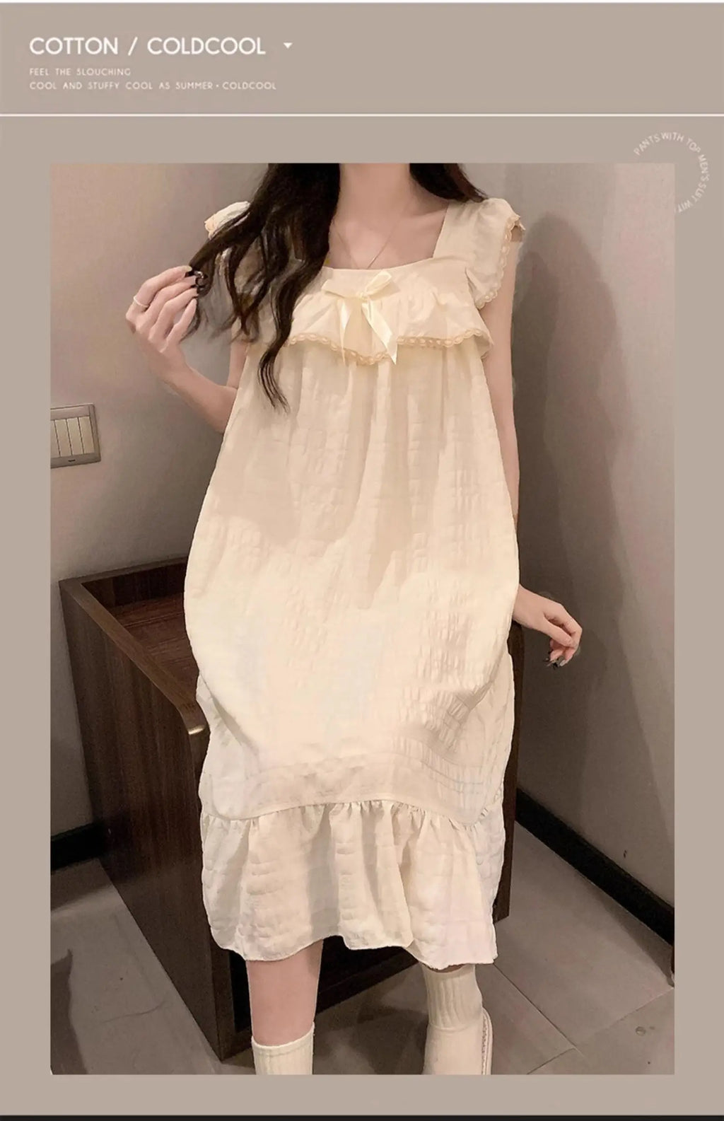 Women’s Cotton Slip Dress with Built-In Chest Pad – Lightweight Sleepwear, Sizes M–XXL