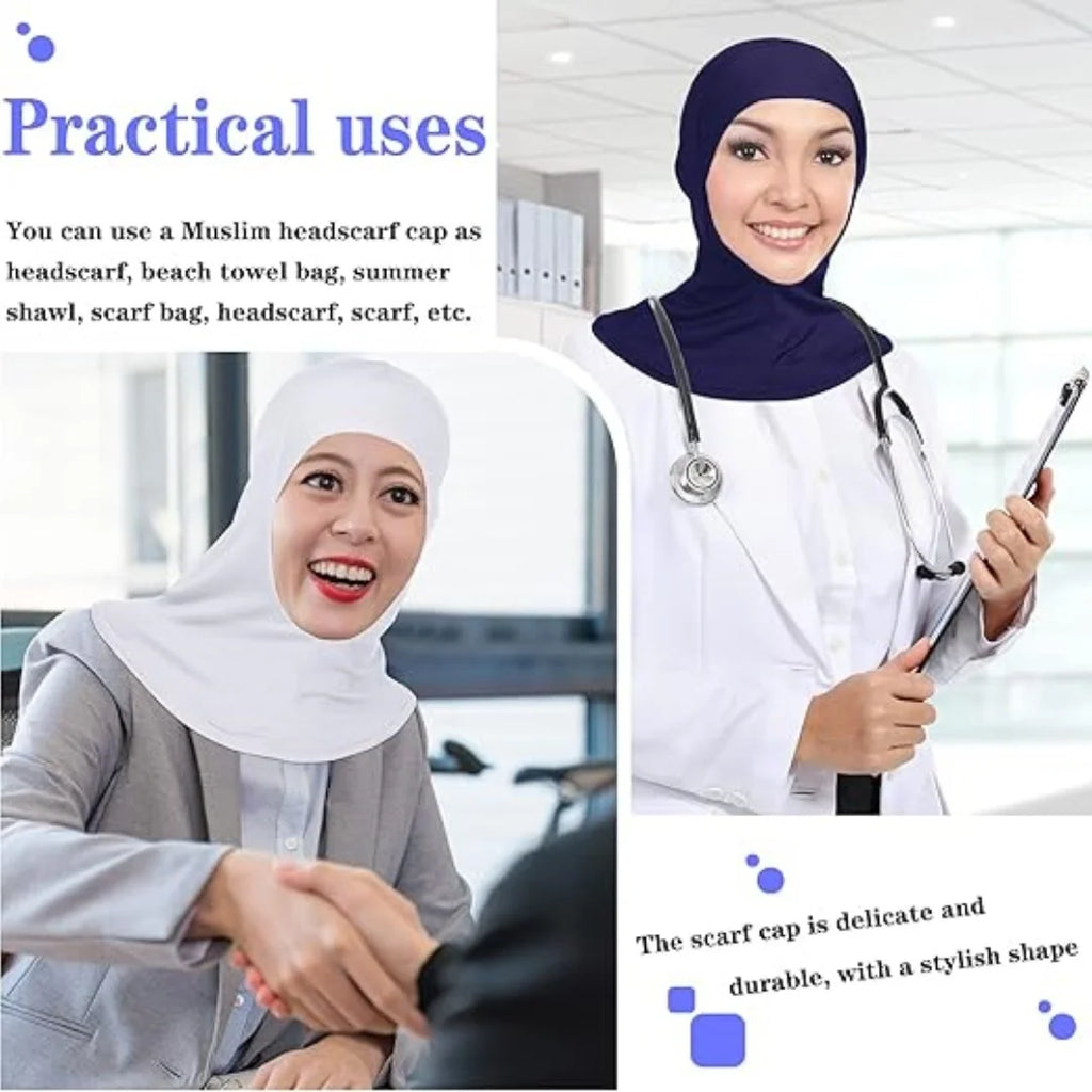 Modal Hijab Cap – Adjustable Muslim Stretchy Turban, Full Neck Coverage, 4-Pack