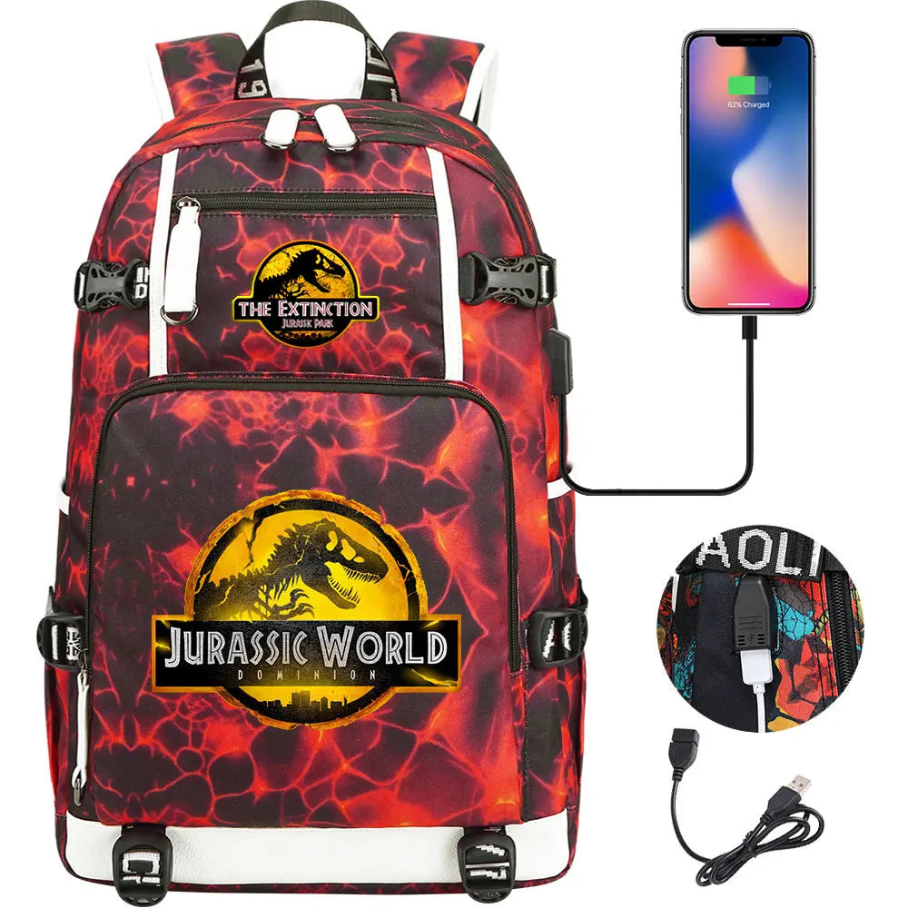 Jurassic World Dinosaur Backpack with USB Port – Large Capacity Laptop Bag for Men & Women