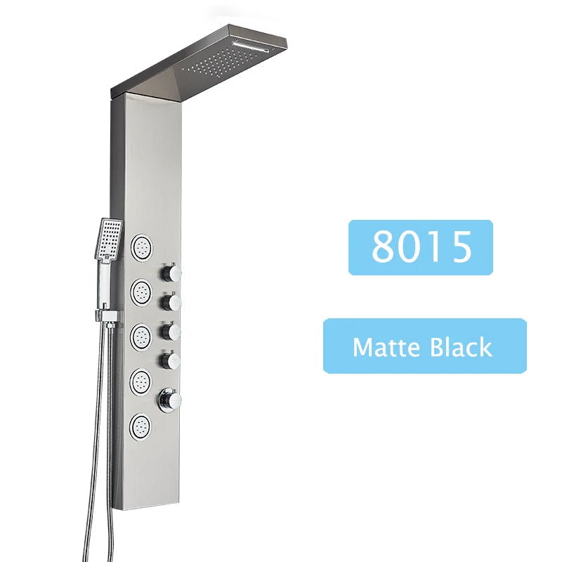 Luxury LED Waterfall Shower Panel System | Rain, Massage Jets & Hand Shower