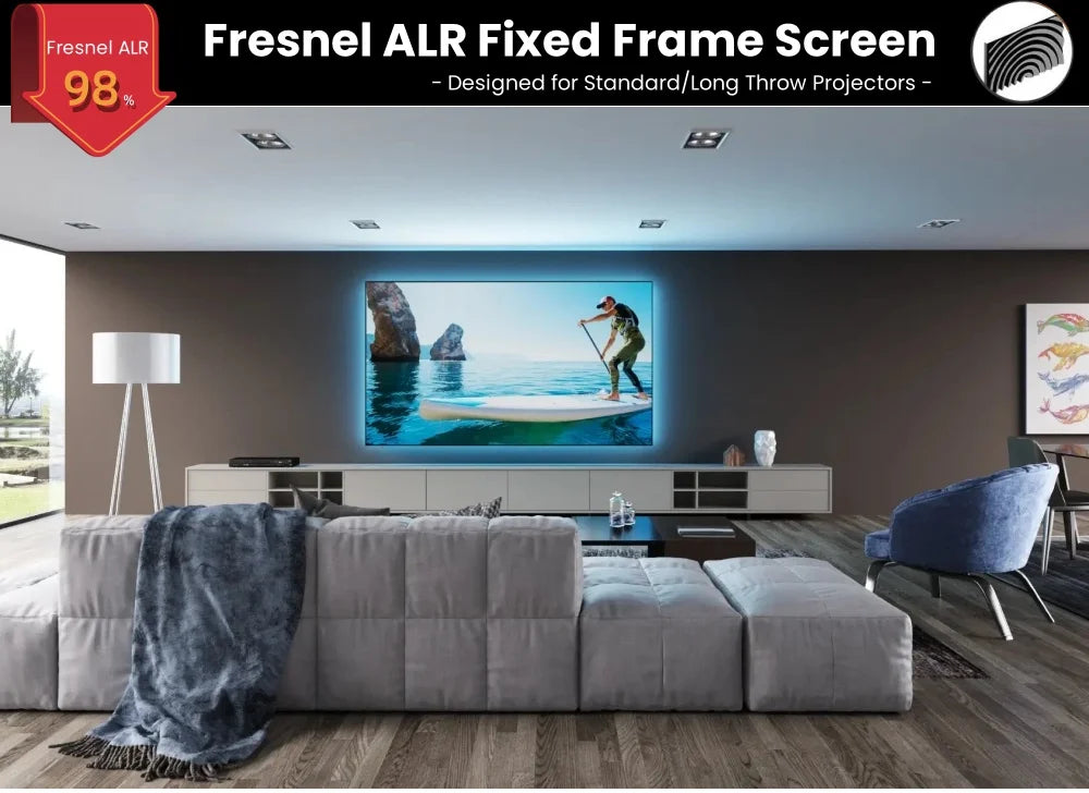 ALR Fresnel Fixed Frame Projector Screen – 98% Ambient Light Rejection, 130–150 Inch, 16:9, 8K/4K