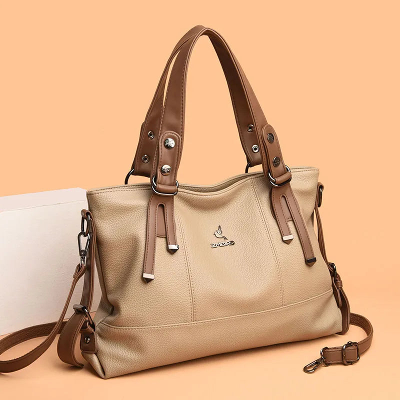 Women’s Genuine Cowhide Leather Crossbody Handbag – Large Capacity Shoulder Messenger Bag