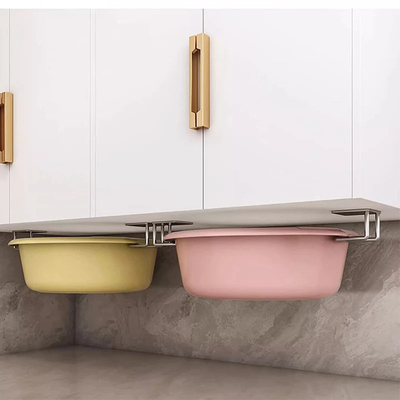 Stainless Steel Wall-Mounted Pot Cover & Cutting Board Rack – No-Drill, Cabinet Bottom Mount