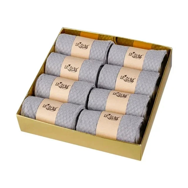 Men’s Bamboo Fiber Mid-Tube Socks – 8-Pack, Anti-Odor, Business & Sport, Black/Gray/Navy