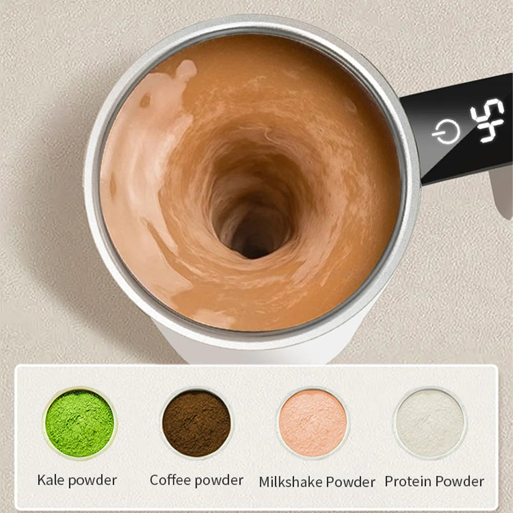 Self-Stirring Magnetic Mug — USB Rechargeable Stainless Steel Coffee Cup (380ml)