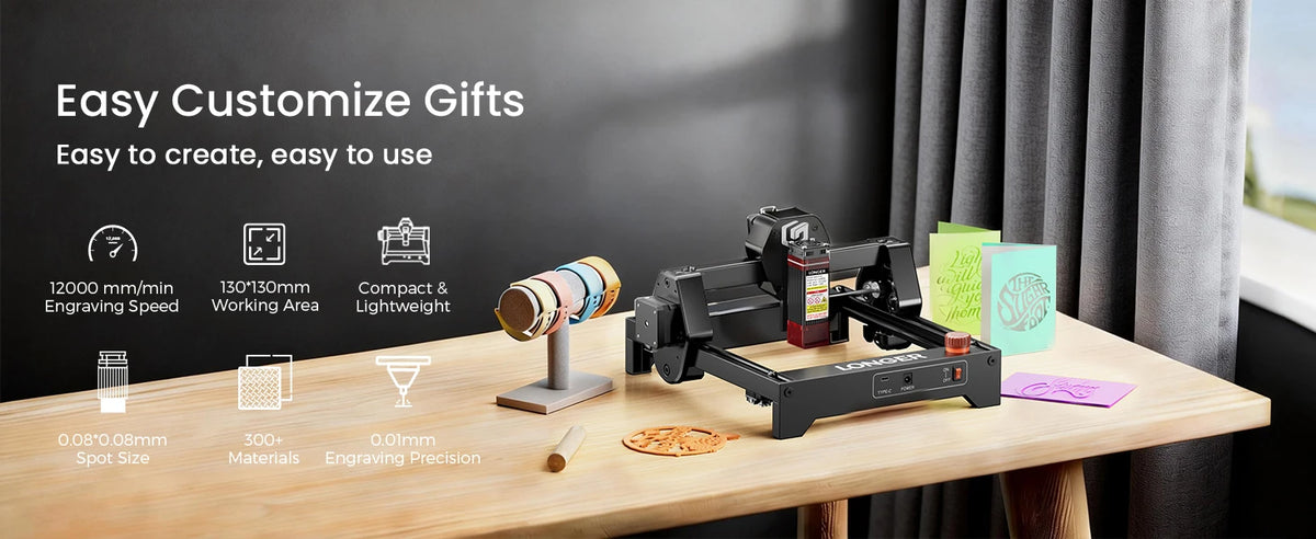LONGER Mini Portable Laser Engraver & Cutter Machine – Compact, for Wood, Leather & More