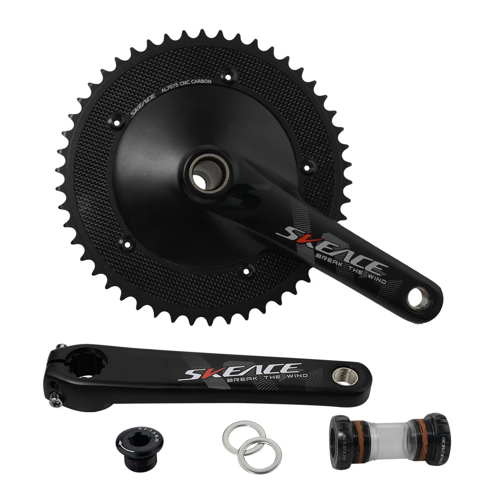 SKEACE Hollowtech Fixed Gear Bike Crankset – 49T/50T Carbon Chainwheel, 165mm Aluminum Alloy