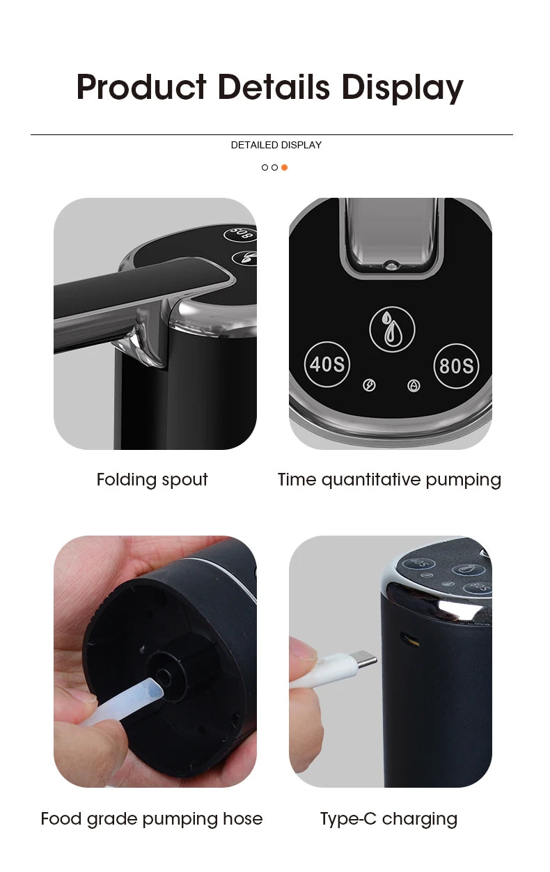 USB Electric Water Bottle Pump Dispenser – Portable, Foldable, Automatic, Household Use