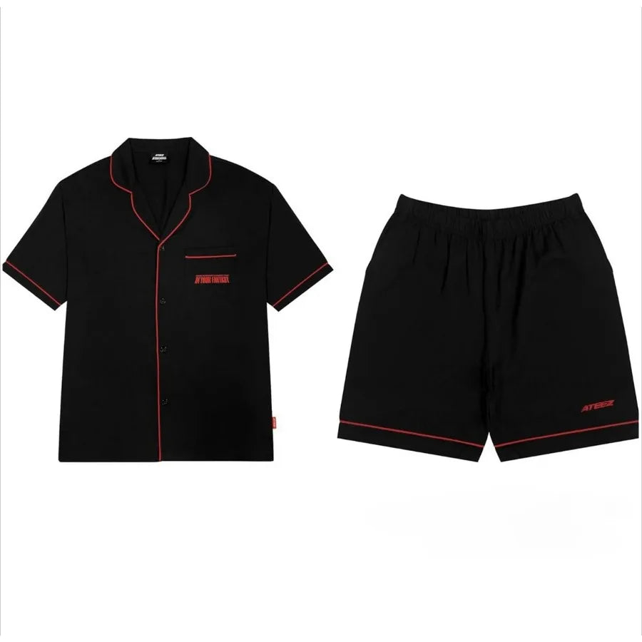 ATEEZ World Tour Pajama Set – Short Sleeve Button Top & Elastic Shorts, Sizes S–2XL
