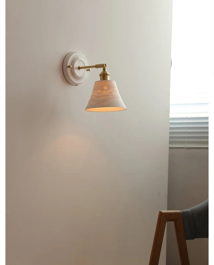IWHD White Ceramic Nordic Wall Lamp – LED, Bedroom & Bathroom, Copper Accent, 4W–100W