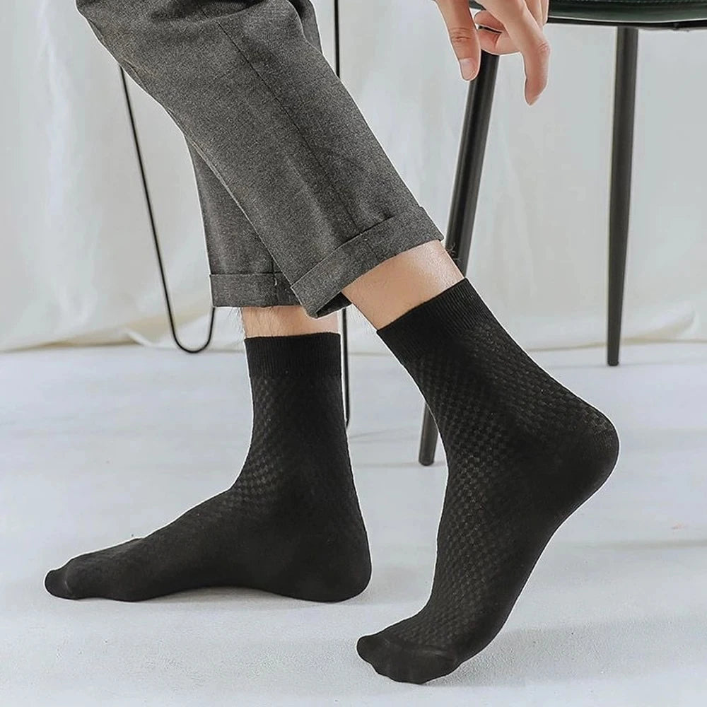 Men’s Bamboo Fiber Mid-Tube Socks – 8-Pack, Anti-Odor, Business & Sport, Black/Gray/Navy