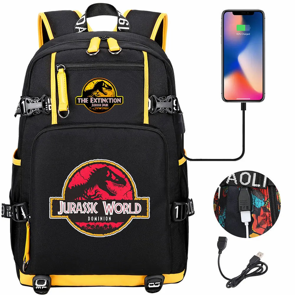 Jurassic World Dinosaur Backpack with USB Port – Large Capacity Laptop Bag for Men & Women