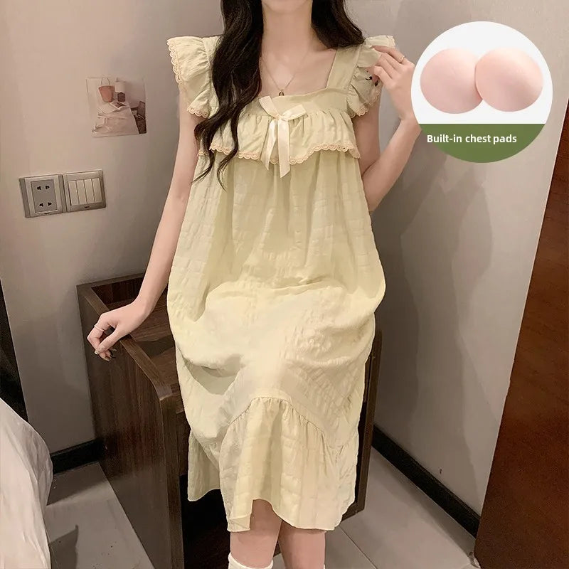 Women’s Cotton Slip Dress with Built-In Chest Pad – Lightweight Sleepwear, Sizes M–XXL