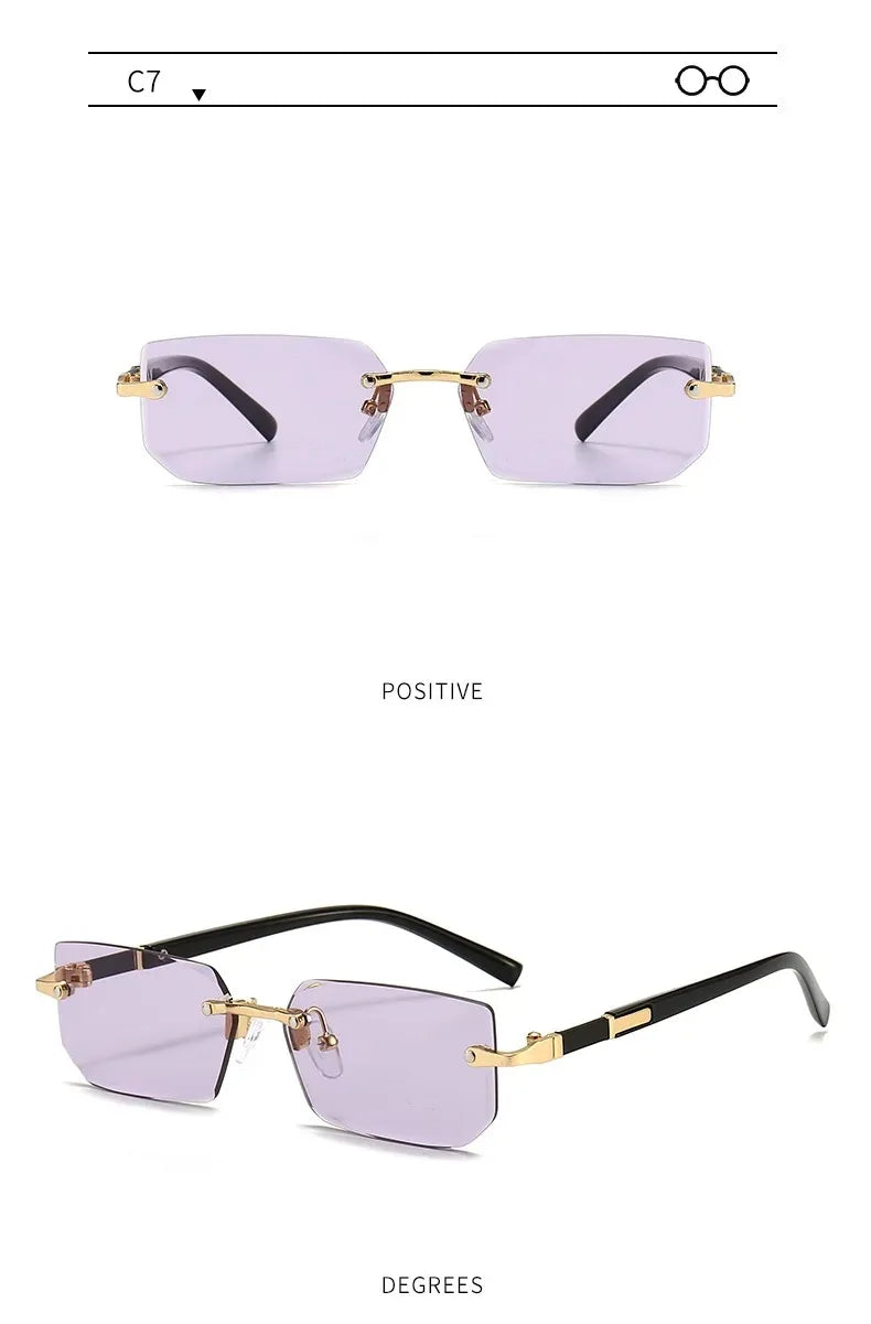 Rimless Rectangle Blue Light Blocking Sunglasses – Unisex, Square Frame, UV Protection