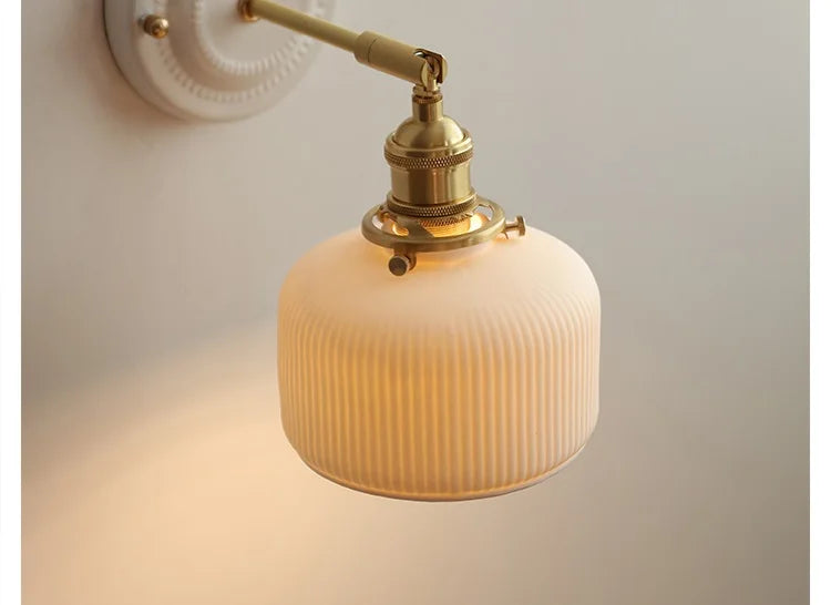 IWHD White Ceramic Nordic Wall Lamp – LED, Bedroom & Bathroom, Copper Accent, 4W–100W