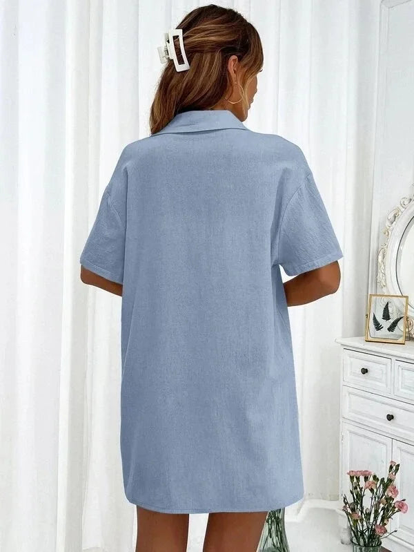 Women’s Cotton Button Shirt & Shorts Pajama Set – Casual 2-Piece, 6 Colors, Sizes S–XL