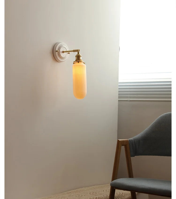 IWHD White Ceramic Nordic Wall Lamp – LED, Bedroom & Bathroom, Copper Accent, 4W–100W
