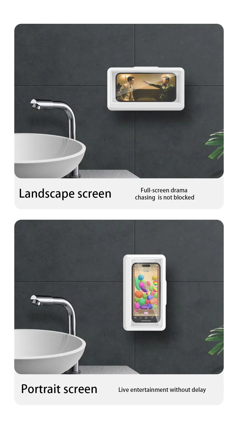 Self-Adhesive Waterproof Shower Phone Holder – Anti-Fog, Touch-Friendly, Bathroom Mount