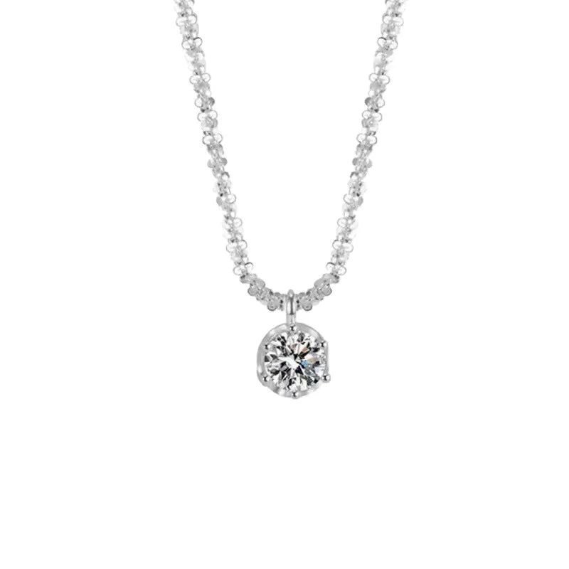 925 Sterling Silver Zircon Pendant Clavicle Necklace – Sparkling, Women’s Party Jewelry