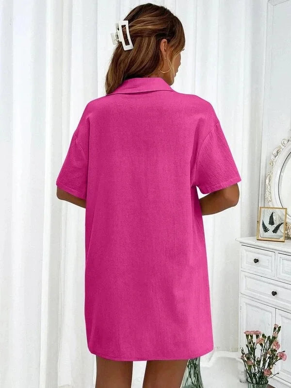 Women’s Cotton Button Shirt & Shorts Pajama Set – Casual 2-Piece, 6 Colors, Sizes S–XL