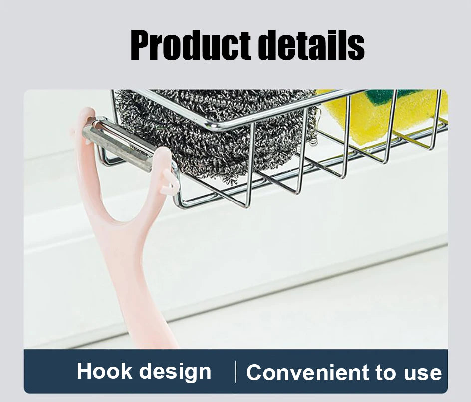 Kitchen Sink Sponge & Soap Drain Rack Organizer – Flexible Faucet Holder, Towel Shelf