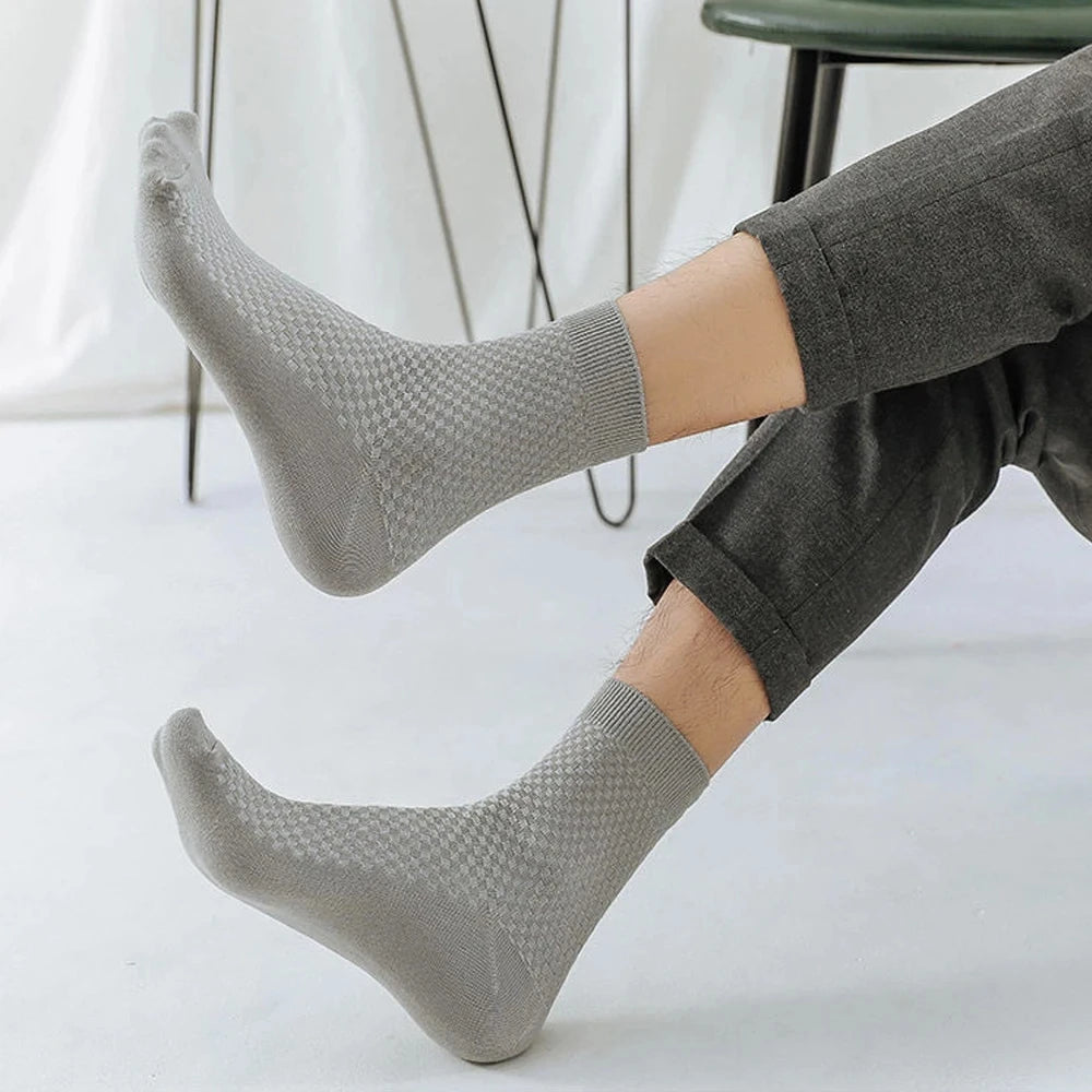 Men’s Bamboo Fiber Mid-Tube Socks – 8-Pack, Anti-Odor, Business & Sport, Black/Gray/Navy
