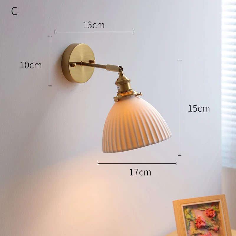 IWHD White Ceramic Nordic Wall Lamp – LED, Bedroom & Bathroom, Copper Accent, 4W–100W