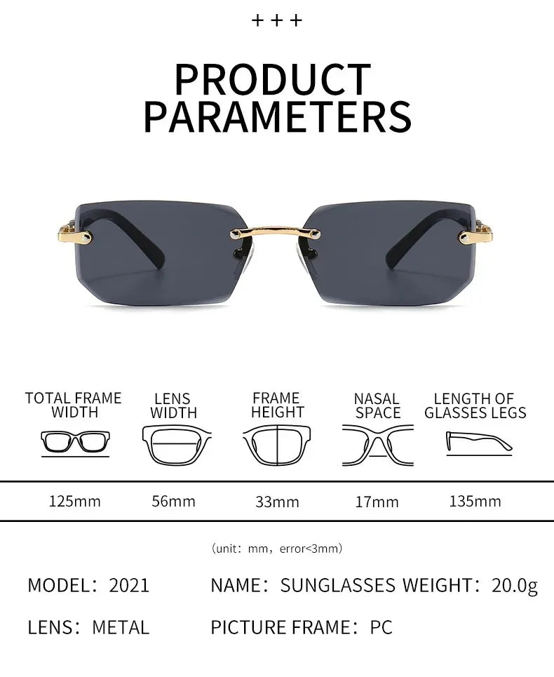 Rimless Rectangle Blue Light Blocking Sunglasses – Unisex, Square Frame, UV Protection