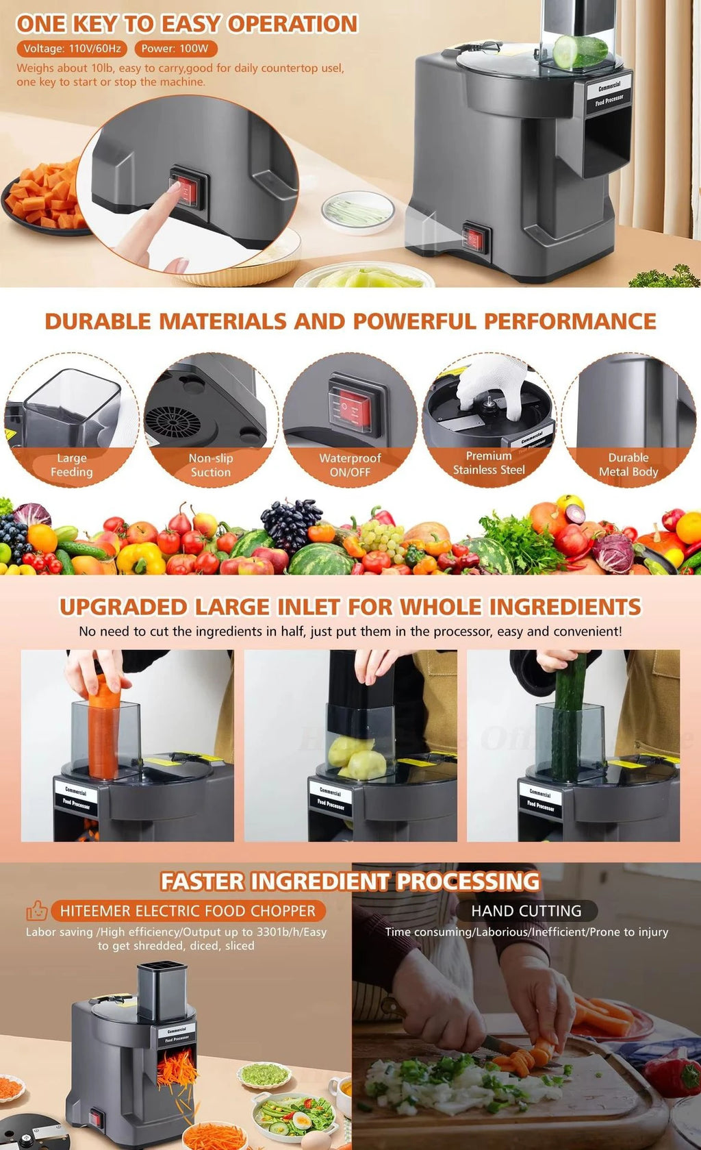 HomeWise K8600 3-in-1 Vegetable Cutter & Food Processor – Shred, Dice & Slice