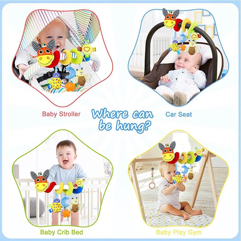 Baby Stroller Spiral Activity Plush Rattle Toy – Sensory Toy for Newborns 0–24 Months