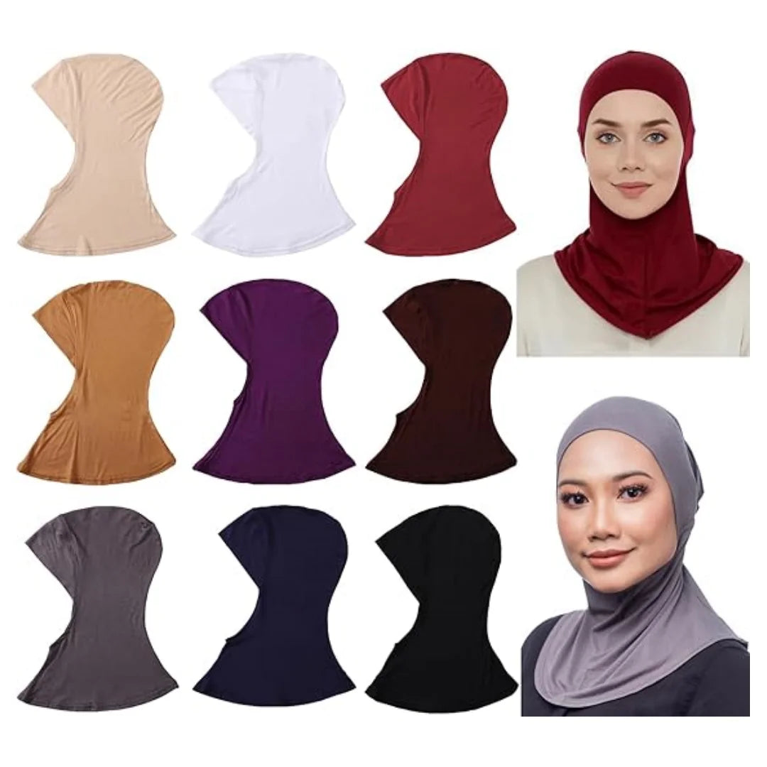 Modal Hijab Cap – Adjustable Muslim Stretchy Turban, Full Neck Coverage, 4-Pack