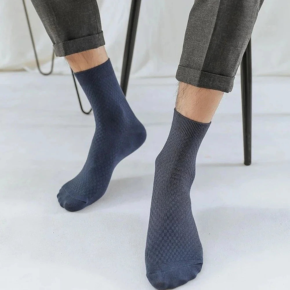 Men’s Bamboo Fiber Mid-Tube Socks – 8-Pack, Anti-Odor, Business & Sport, Black/Gray/Navy