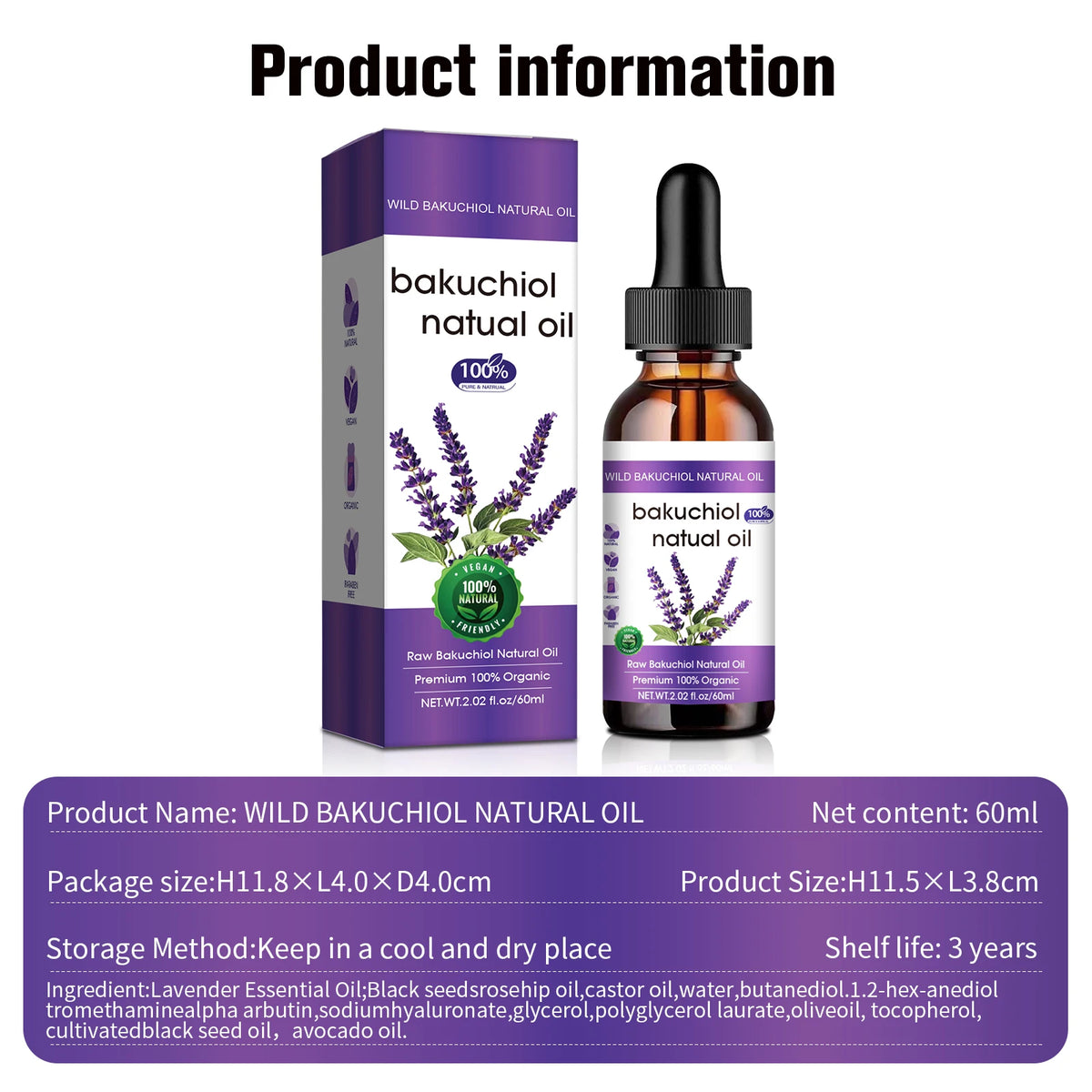 Botanical Anti-Aging Face Oil – Bakuchiol & Lavender, Natural Retinol Alternative, 60ml