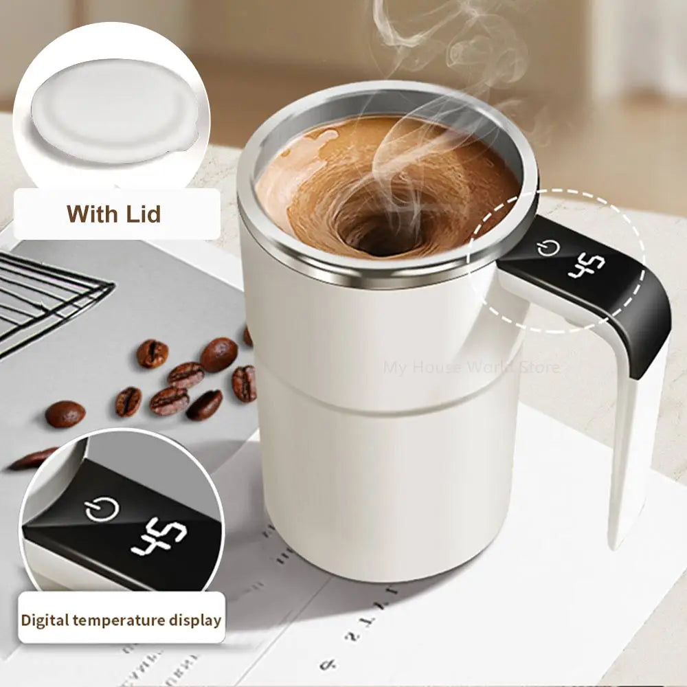 Self-Stirring Magnetic Mug — USB Rechargeable Stainless Steel Coffee Cup (380ml)