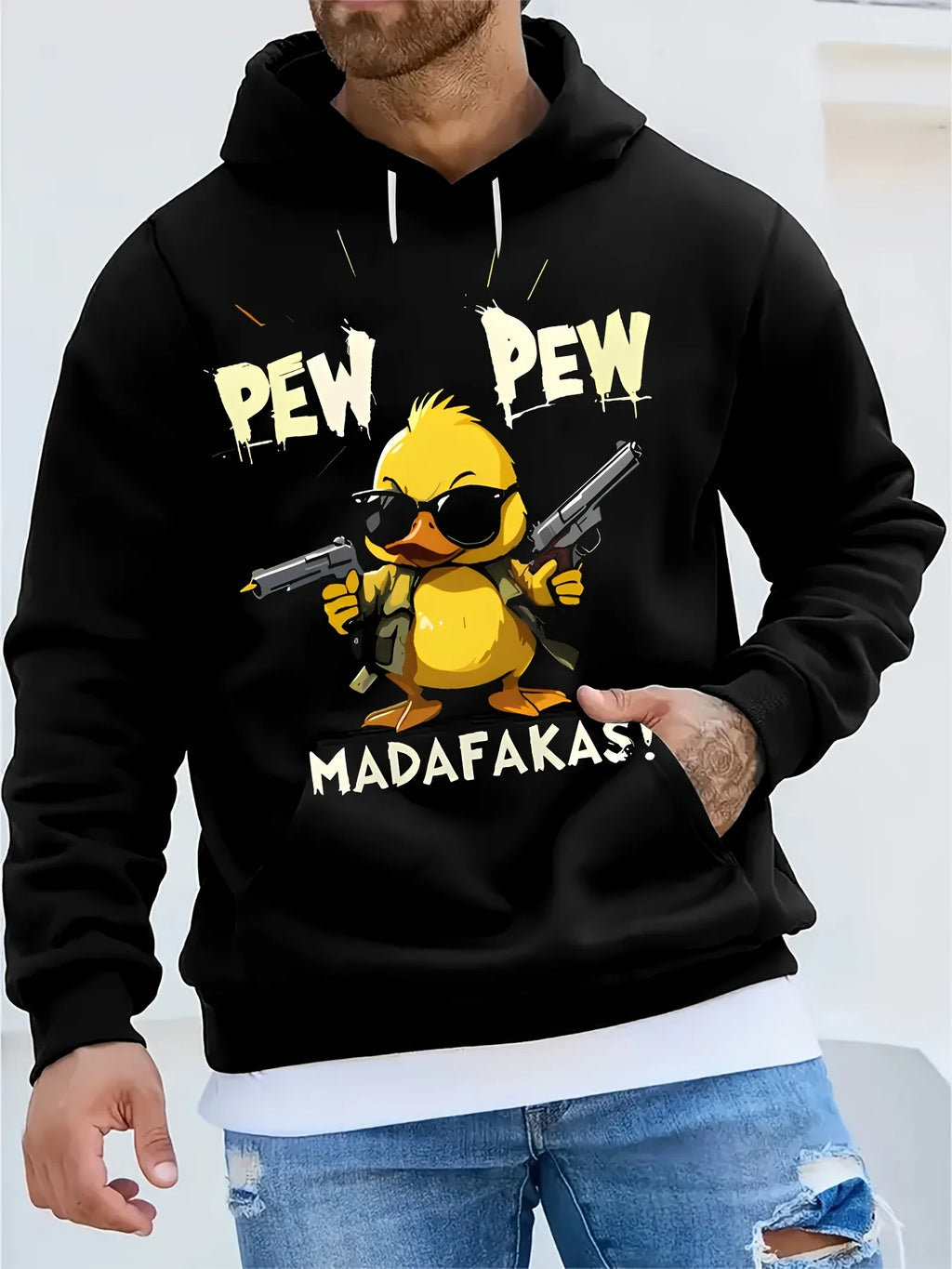 Men’s 3D Duck Print Hoodie – Street Casual, Sizes S–6XL