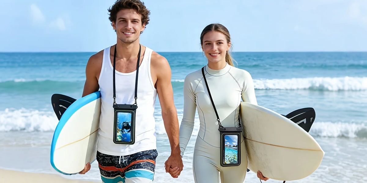 Universal Waterproof Phone Bag with Tether – Beach, Swimming, Skiing & Surfing