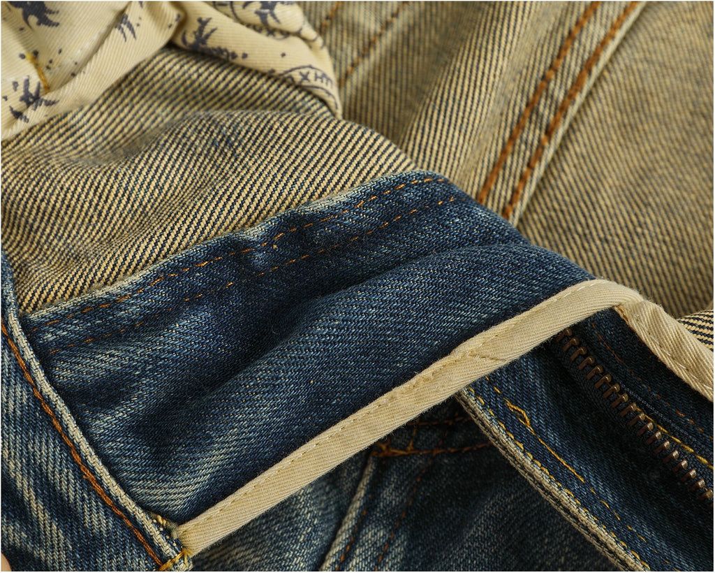 Men’s Retro Heavyweight Straight Tapered Jeans – 100% Cotton, Washed Denim, Sizes 29–38