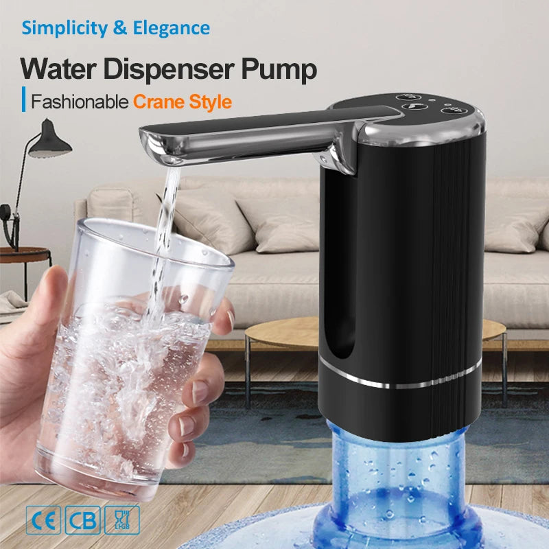 USB Electric Water Bottle Pump Dispenser – Portable, Foldable, Automatic, Household Use