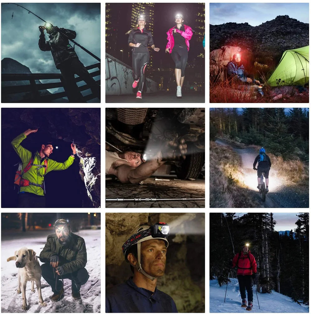 High Power COB LED Headlamp with Sensor Type-C Rechargeable IPX6 Waterproof Flashlight for Camping Running Fishing Head Light