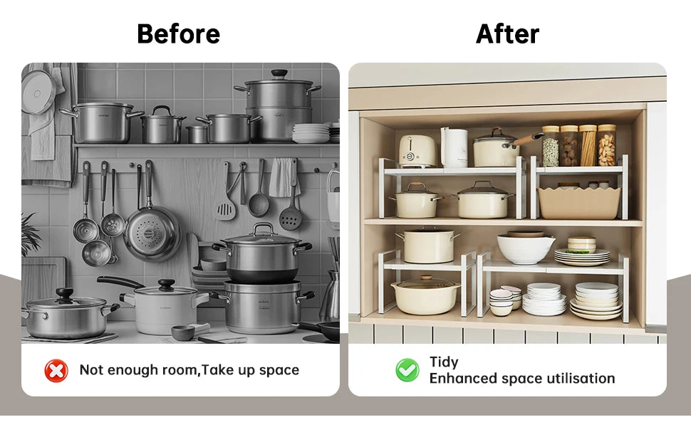 Kitchen Storage Rack Organizer – Countertop Shelf for Pots, Pans & Utensils