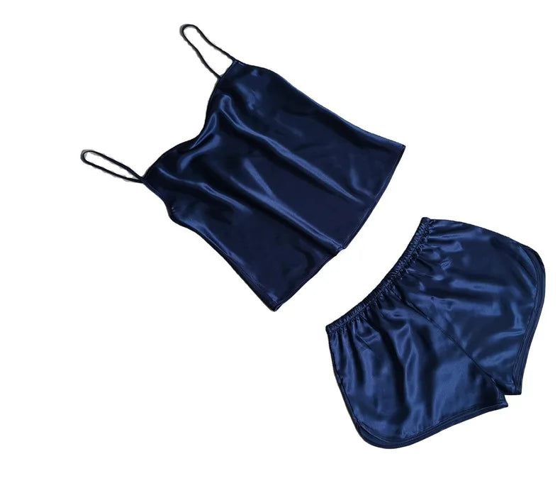 Women’s Satin Silk Cami Pajama Set – Top & Shorts, 7 Colors, Sizes S–XL